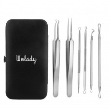 Blackhead Remover Tool Kit 6Pcs, Wolady Cleaners Gripper Tip Needle Blackhead Tire Comedone Acne Professional Stainless Steel with Mirror Leather Box
