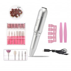 Wolady USB Electric Nail File Manicure Kit, Portable Nail Drill Bits Machine Professional for Acrylic Gels Callus Removal Manicure Pedicure Polishing Shape for Home Salon Use (20000 RPM)
